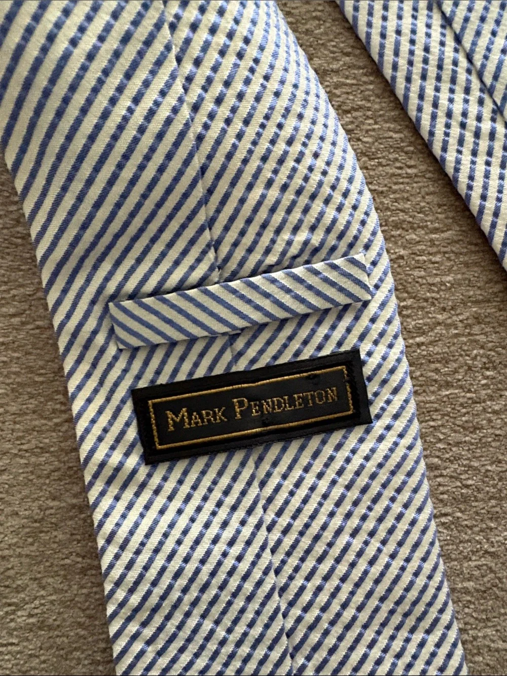 Mark Pendleton Blue & White Seersucker Silk Necktie Classic 3.5